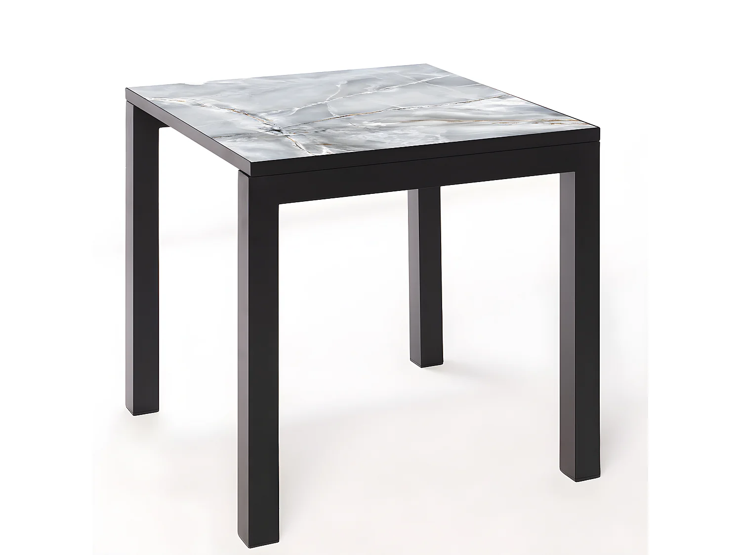 Mesa ceramica Luxury Smerato 90x90x75cm Preta, apropriada para interior e exterior, superficie porcelanica e estrutura em aço SmarTile