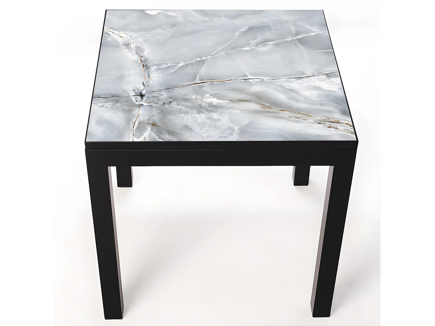 Mesa ceramica Luxury Smerato 90x90x75cm Preta, apropriada para interior e exterior, superficie porcelanica e estrutura em aço SmarTile