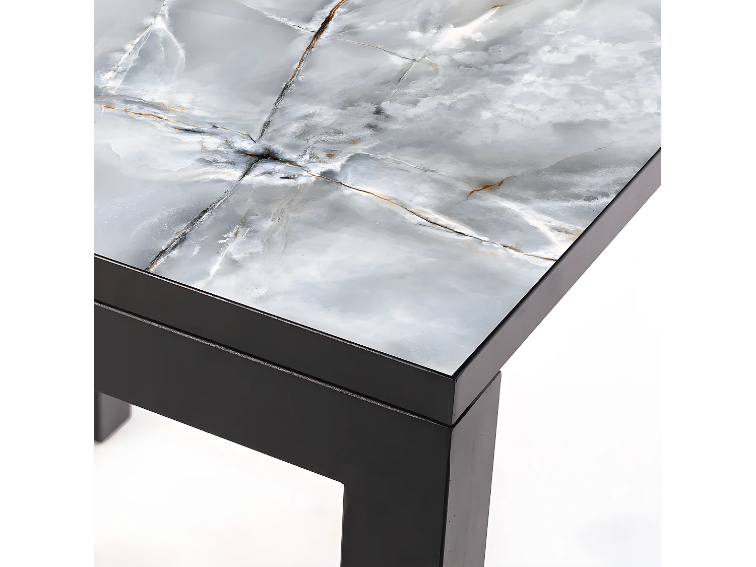 Mesa ceramica Luxury Smerato 90x90x75cm Preta, apropriada para interior e exterior, superficie porcelanica e estrutura em aço SmarTile