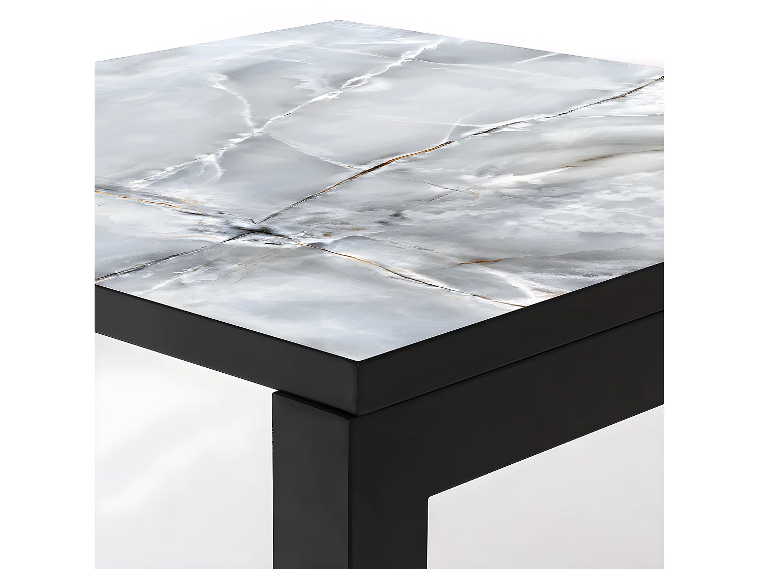 Mesa ceramica Luxury Smerato 90x90x75cm Preta, apropriada para interior e exterior, superficie porcelanica e estrutura em aço SmarTile