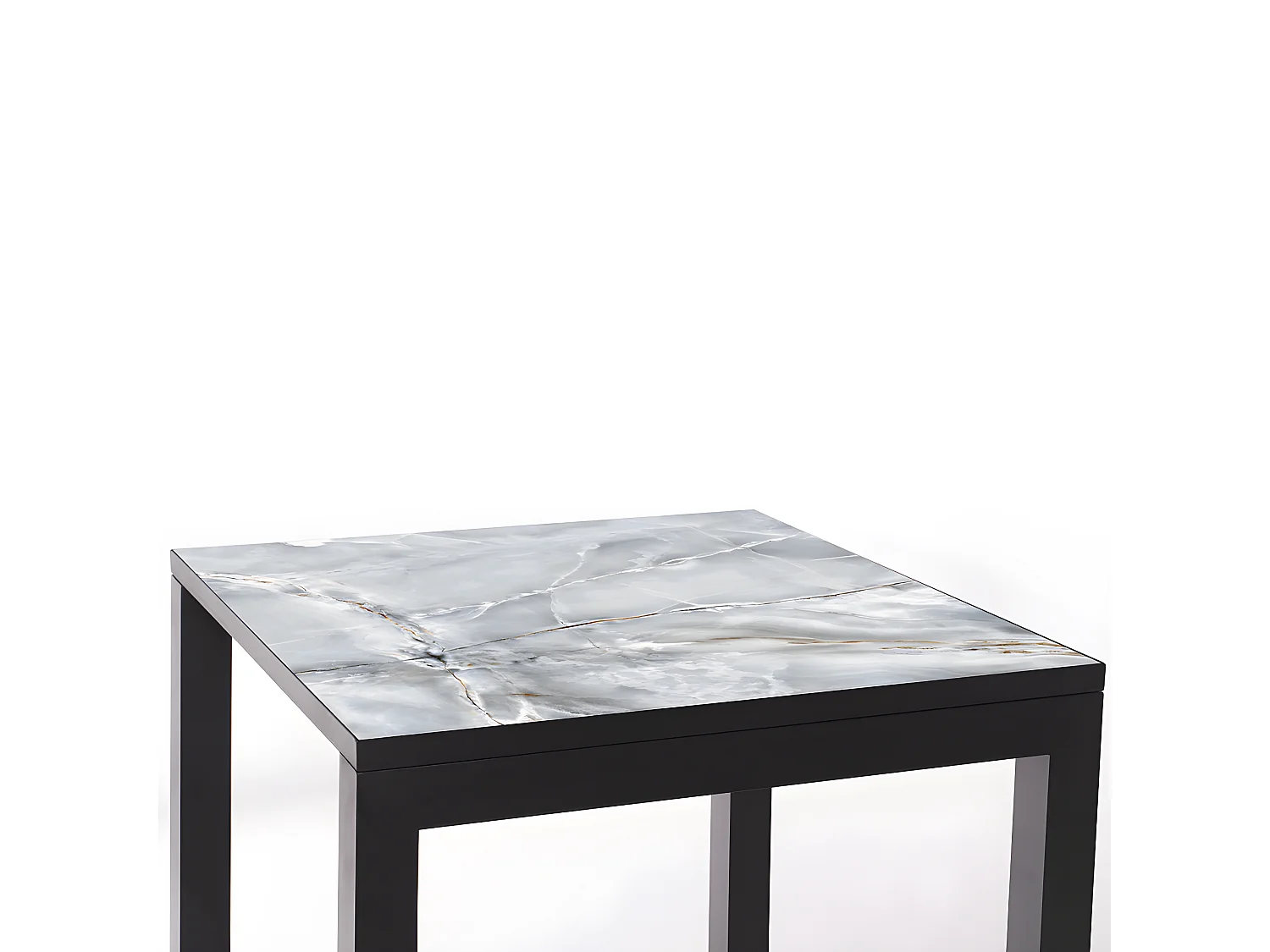 Mesa ceramica Luxury Smerato 90x90x75cm Preta, apropriada para interior e exterior, superficie porcelanica e estrutura em aço SmarTile