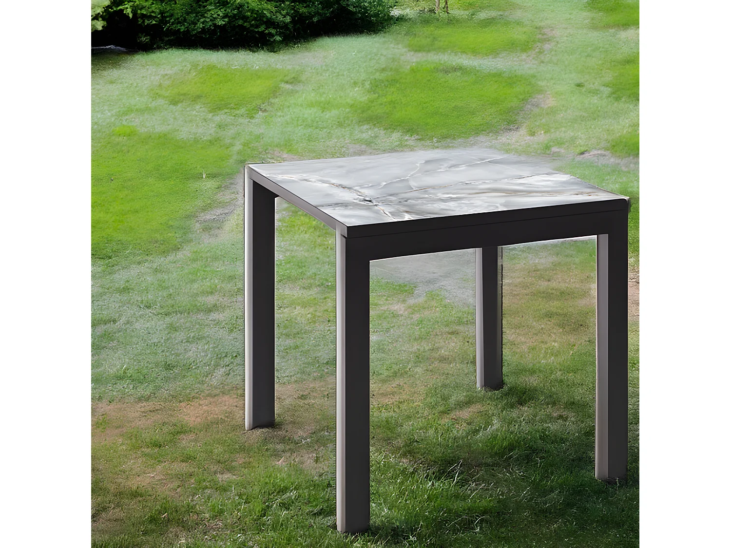 Mesa ceramica Luxury Smerato 90x90x75cm Preta, apropriada para interior e exterior, superficie porcelanica e estrutura em aço SmarTile