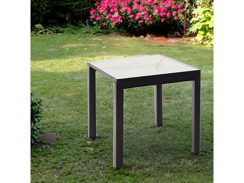 Table ceramique Luxury Gold 75x75x75cm Noir, adaptée pour intérieur et exteriéur, surface porcelanique et structure en acier SmarTile