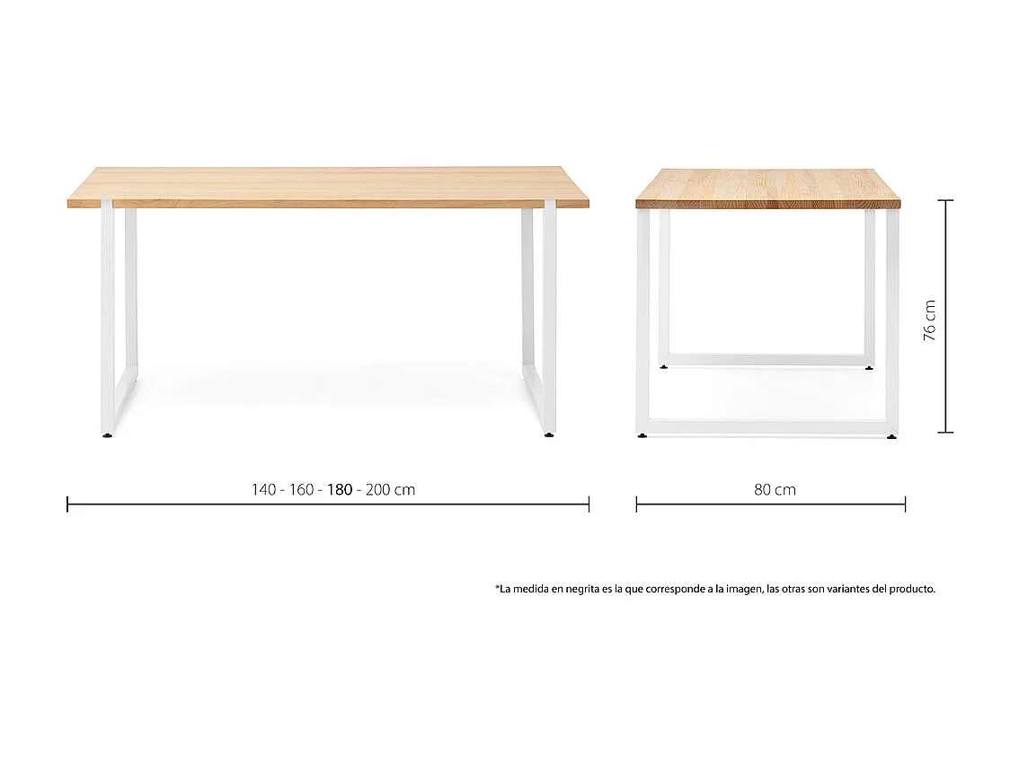 Mesa de comedor Uley 180x80x75cm Blanca en madera maciza de pino acabado natural estilo nórdico industrial Box Furniture