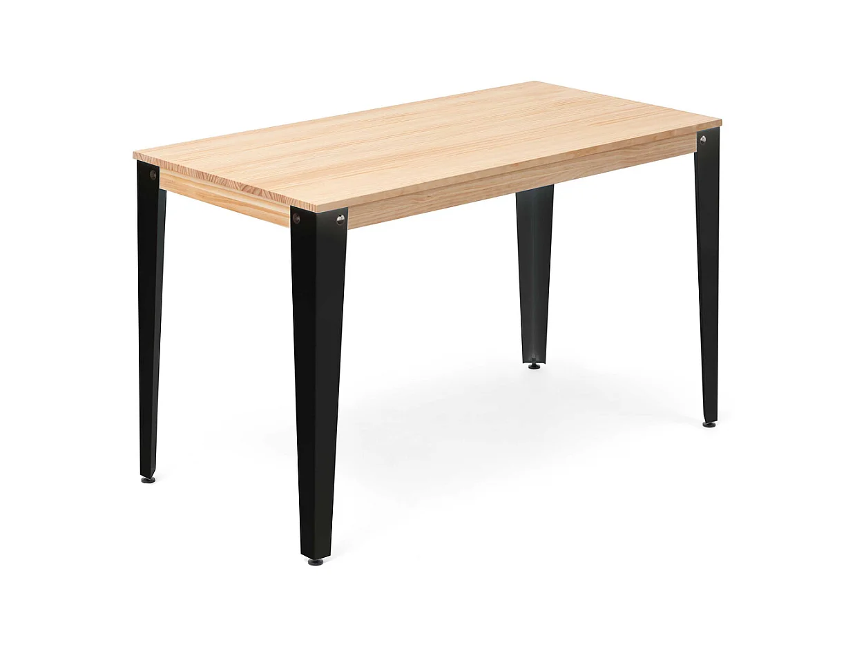 Mesa Lunds 110x60x75cm Negra en madera maciza de pino acabado natural estilo nórdico industrial Box Furniture