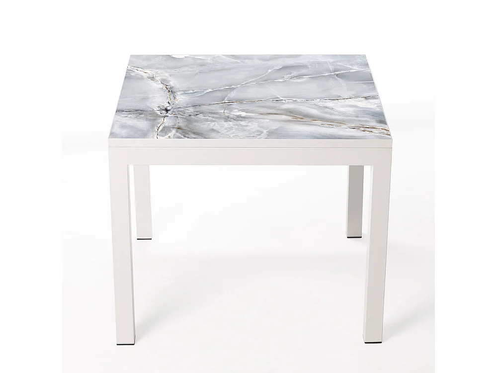 Table ceramique Luxury Smerato 75x75x75cm Blanc, adaptée pour intérieur et exteriéur, surface porcelanique et structure en acier SmarTile