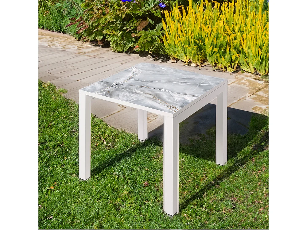 Table ceramique Luxury Smerato 75x75x75cm Blanc, adaptée pour intérieur et exteriéur, surface porcelanique et structure en acier SmarTile