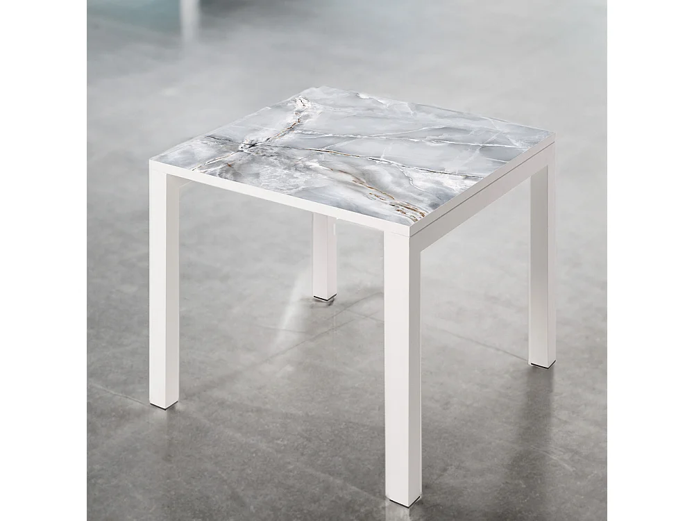 Table ceramique Luxury Smerato 75x75x75cm Blanc, adaptée pour intérieur et exteriéur, surface porcelanique et structure en acier SmarTile