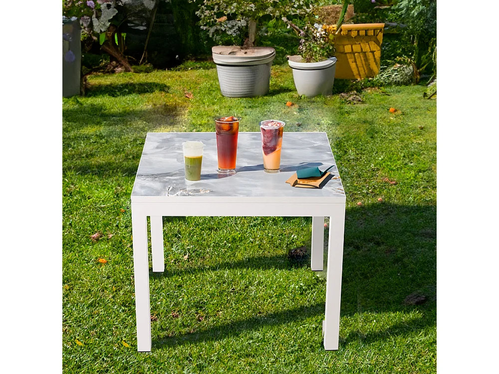 Table ceramique Luxury Smerato 75x75x75cm Blanc, adaptée pour intérieur et exteriéur, surface porcelanique et structure en acier SmarTile