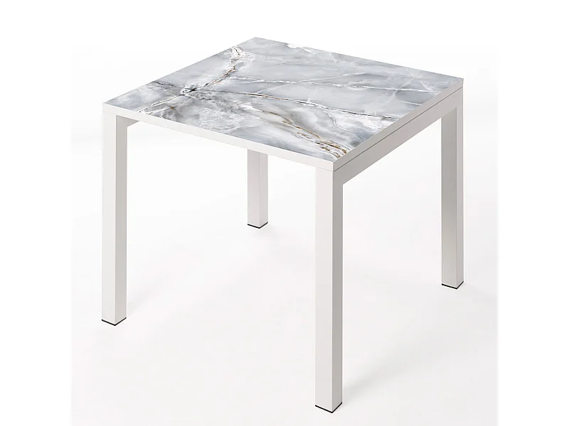 Table ceramique Luxury Smerato 75x75x75cm Blanc, adaptée pour intérieur et exteriéur, surface porcelanique et structure en acier SmarTile