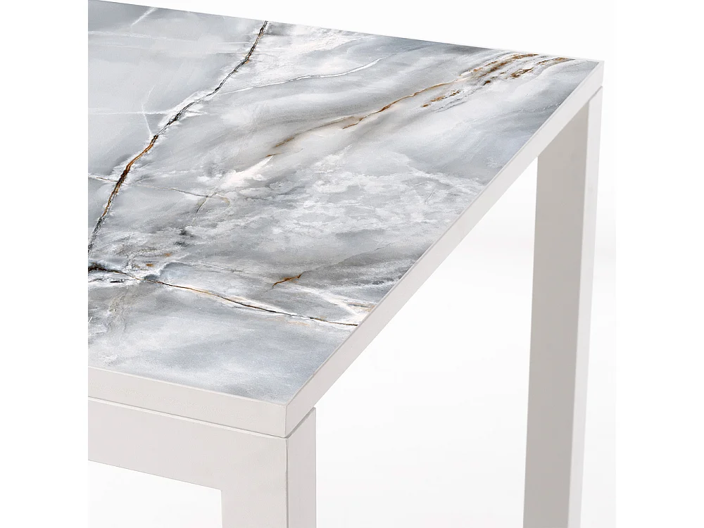 Mesa Cerámica Luxury Smerato 90x90x75cm Blanca, apta para interior y exterior, superficie porcelánica y estructura de acero SmarTile