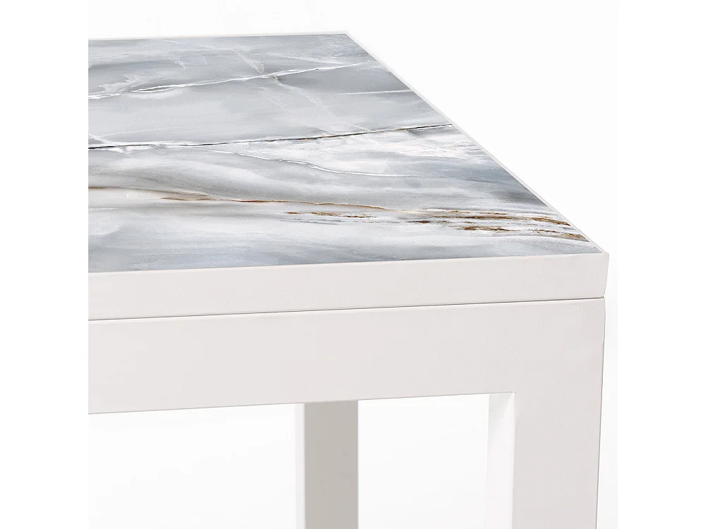 Mesa Cerámica Luxury Smerato 90x90x75cm Blanca, apta para interior y exterior, superficie porcelánica y estructura de acero SmarTile