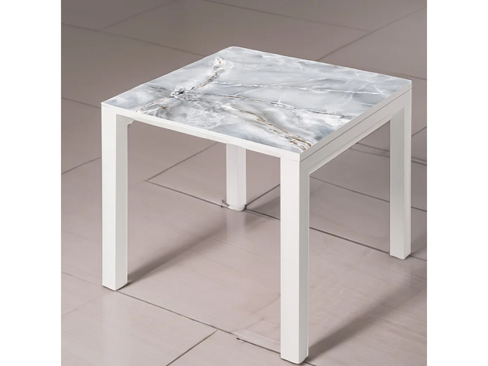 Mesa Cerámica Luxury Smerato 90x90x75cm Blanca, apta para interior y exterior, superficie porcelánica y estructura de acero SmarTile