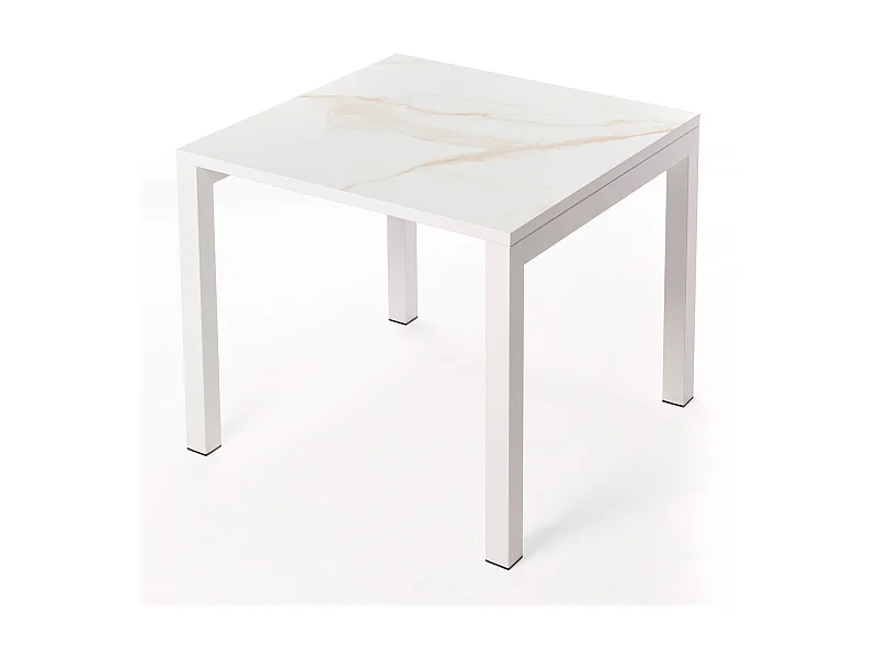Table ceramique Luxury Gold 75x75x75cm Blanc, adaptée pour intérieur et exteriéur, surface porcelanique et structure en acier SmarTile