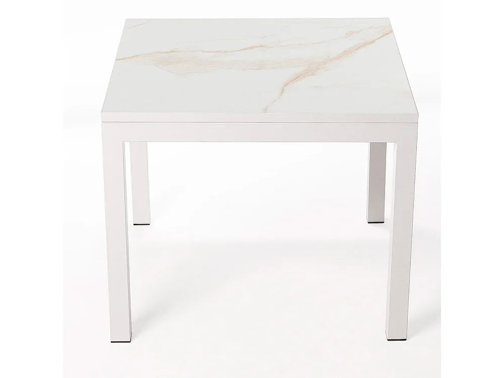 Table ceramique Luxury Gold 75x75x75cm Blanc, adaptée pour intérieur et exteriéur, surface porcelanique et structure en acier SmarTile