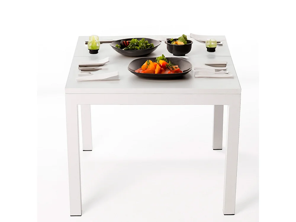 Table ceramique Luxury Gold 75x75x75cm Blanc, adaptée pour intérieur et exteriéur, surface porcelanique et structure en acier SmarTile
