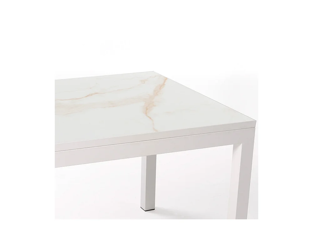 Table ceramique Luxury Gold 75x75x75cm Blanc, adaptée pour intérieur et exteriéur, surface porcelanique et structure en acier SmarTile