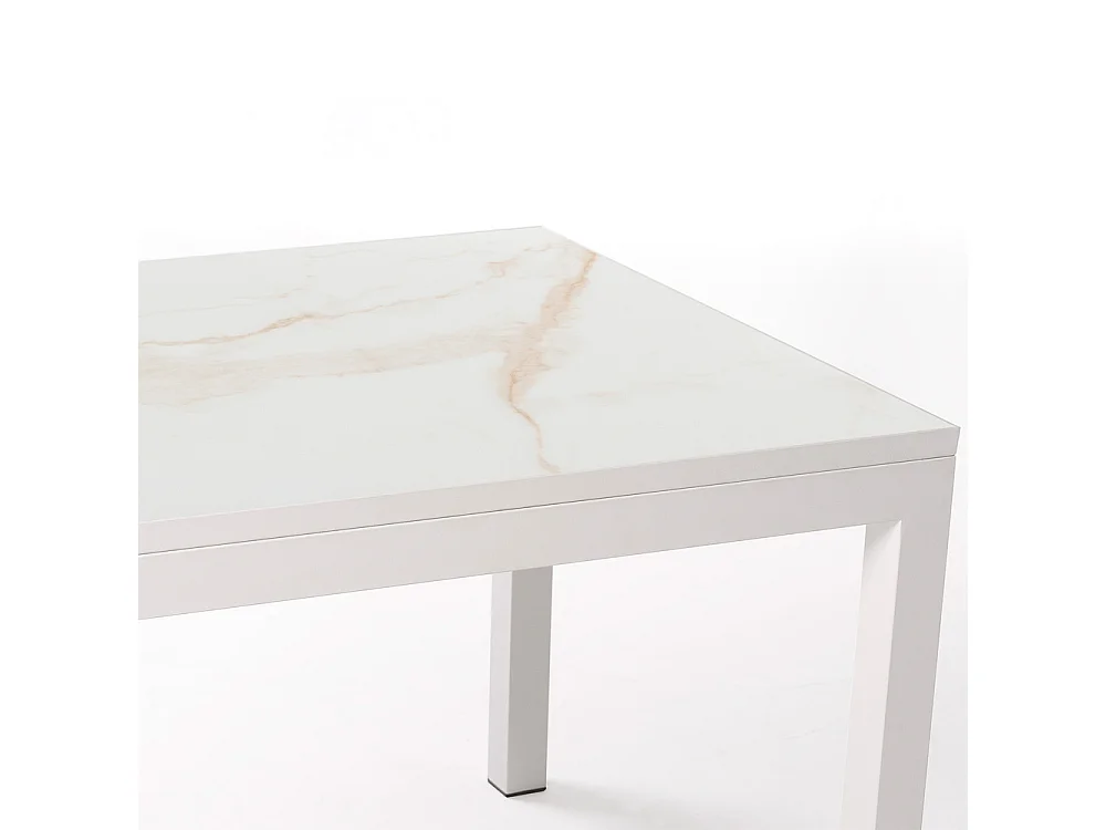 Table ceramique Luxury Gold 75x75x75cm Blanc, adaptée pour intérieur et exteriéur, surface porcelanique et structure en acier SmarTile