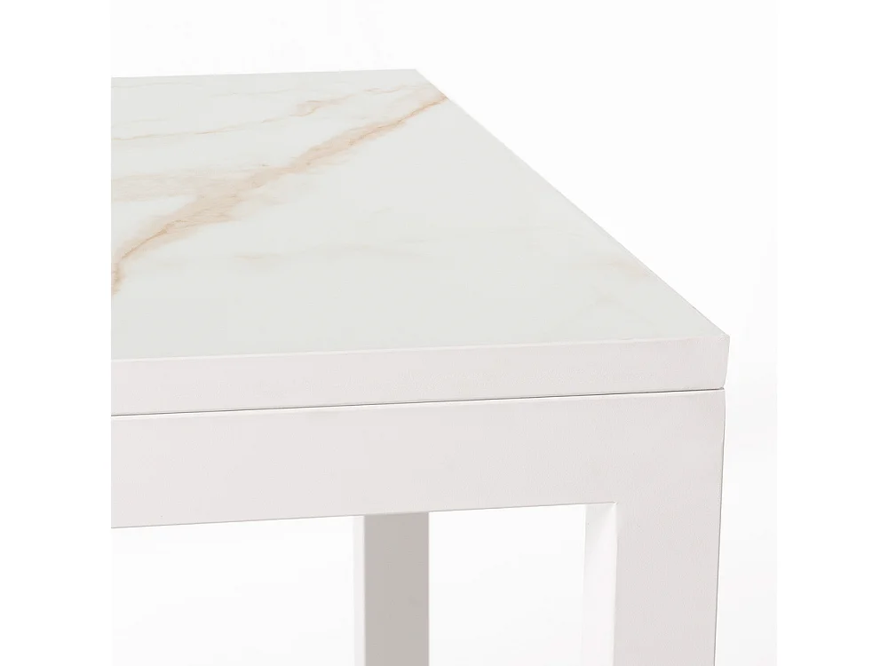 Table ceramique Luxury Gold 75x75x75cm Blanc, adaptée pour intérieur et exteriéur, surface porcelanique et structure en acier SmarTile