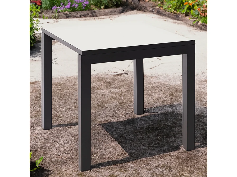 Table ceramique Luxury White Frost 75x75x75cm Noir, adaptée pour intérieur et exteriéur, surface porcelanique et structure en acier SmarTile