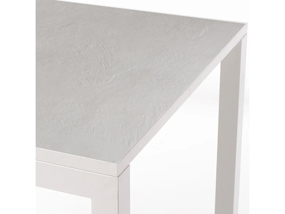 Mesa de cerámica Luxury White Almond 90x90x75cm Blanca, apta para interior y exterior, superficie porcelánica y estructura de acero SmarTile