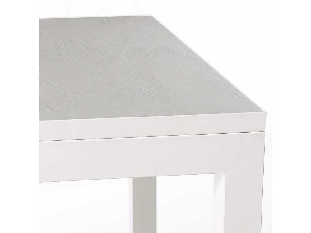 Mesa de cerámica Luxury White Almond 90x90x75cm Blanca, apta para interior y exterior, superficie porcelánica y estructura de acero SmarTile