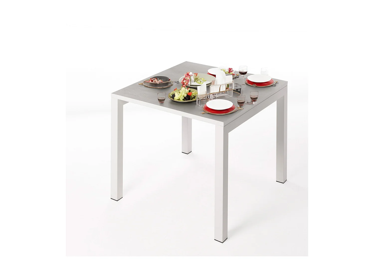 Mesa de cerámica Luxury White Almond 90x90x75cm Blanca, apta para interior y exterior, superficie porcelánica y estructura de acero SmarTile