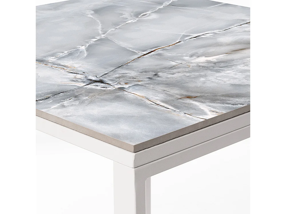 Mesa Cerámica Smart Smerato 90x90x75cm Blanca, apta para interior y exterior, superficie porcelánica y estructura de acero SmarTile