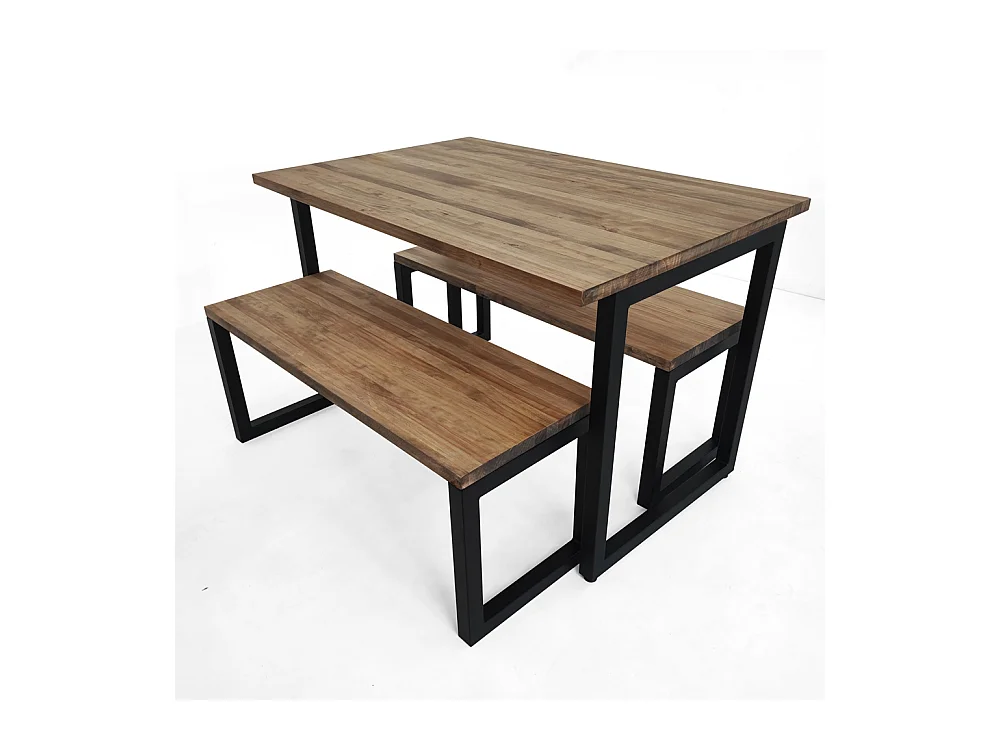 Ensemble table et bancs iCub Strong 80x120x73 cm Noir Effect-Vintage
