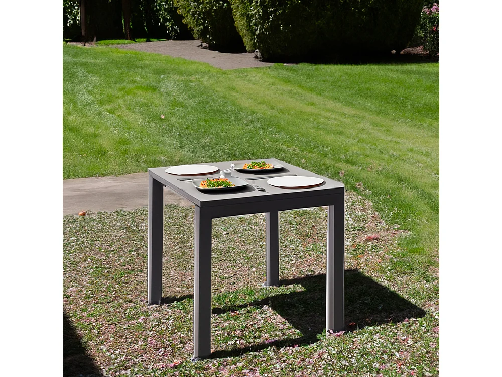 Mesa Cerámica Luxury Smerato 90x90x75cm Negra, apta para interior y exterior, superficie porcelánica y estructura de acero SmarTile