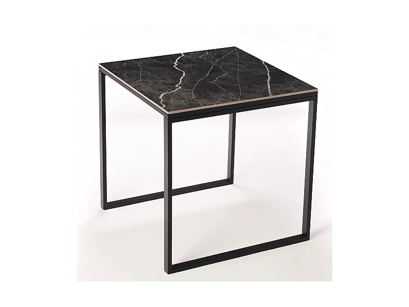 Mesa ceramica Smart Black Matt 90x90x75cm Preta, apropriada para interior e exterior, superficie porcelanica e estrutura em aço SmarTile