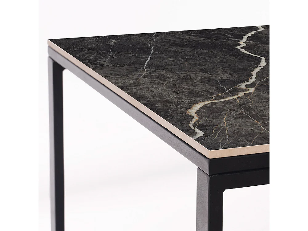 Mesa ceramica Smart Black Matt 90x90x75cm Preta, apropriada para interior e exterior, superficie porcelanica e estrutura em aço SmarTile