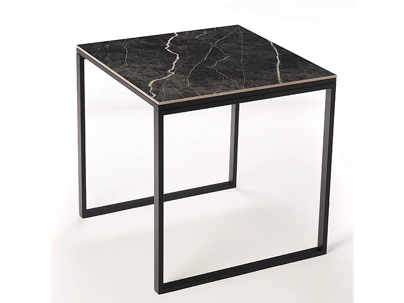 Mesa ceramica Smart Black Matt 90x90x75cm Preta, apropriada para interior e exterior, superficie porcelanica e estrutura em aço SmarTile