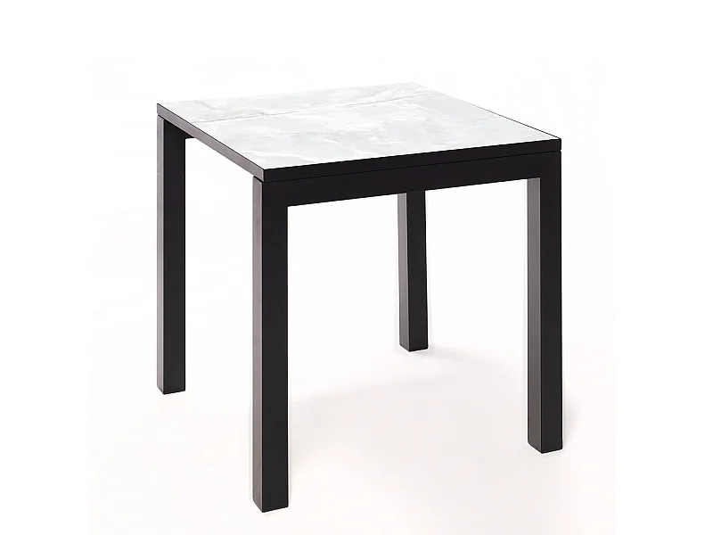 Mesa ceramica Luxury Calacata 75x75x75cm Preta, apropriada para interior e exterior, superficie porcelanica e estrutura em aço SmarTile