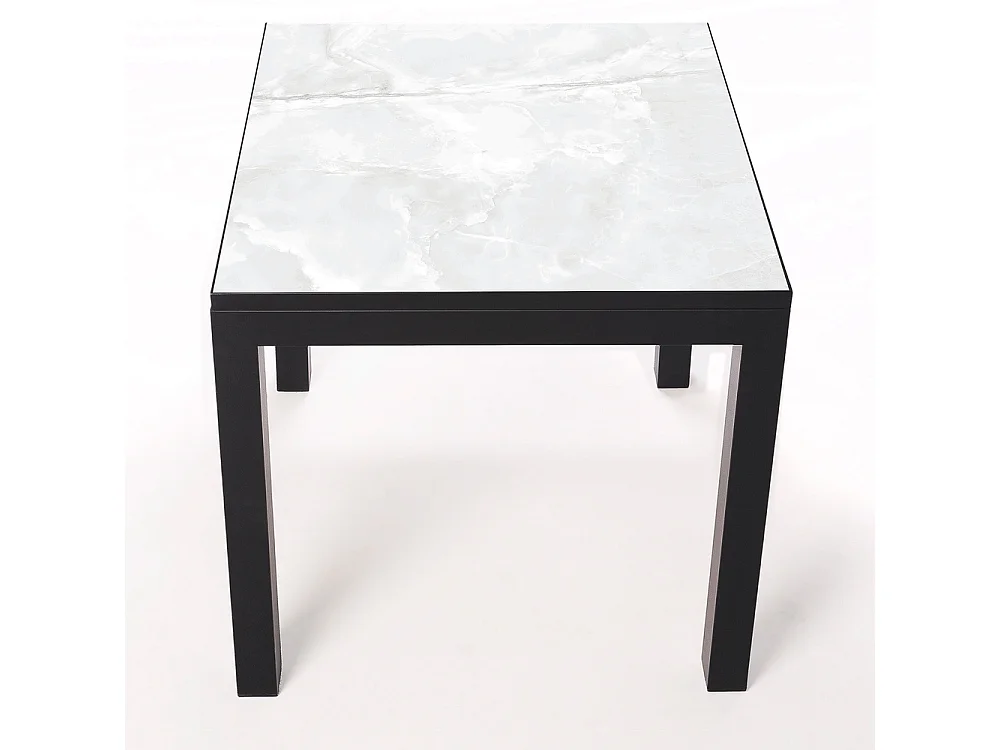 Mesa ceramica Luxury Calacata 75x75x75cm Preta, apropriada para interior e exterior, superficie porcelanica e estrutura em aço SmarTile