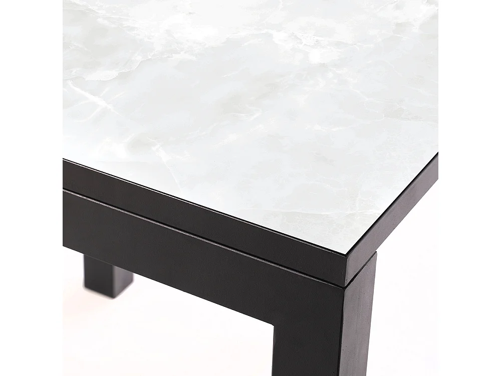 Mesa ceramica Luxury Calacata 75x75x75cm Preta, apropriada para interior e exterior, superficie porcelanica e estrutura em aço SmarTile