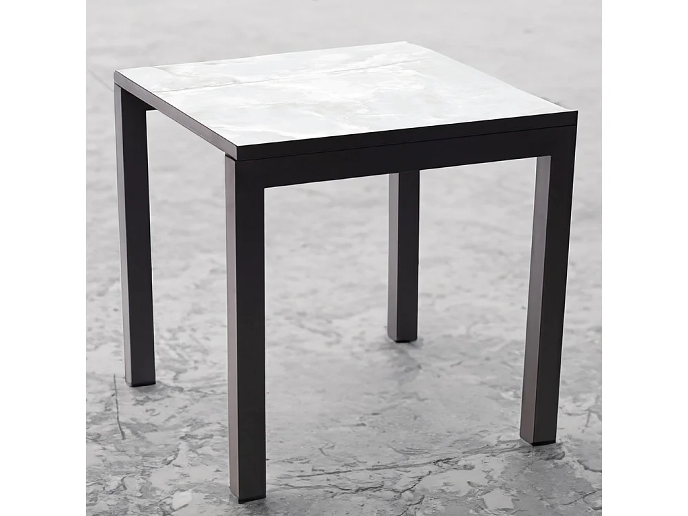 Mesa Cerámica Luxury Calacata 75x75x75cm Negra, apta para interior y exterior, superficie porcelánica y estructura de acero SmarTile