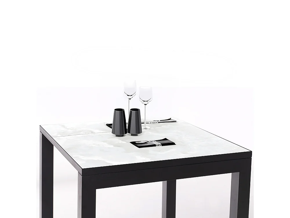 Mesa Cerámica Luxury Calacata 75x75x75cm Negra, apta para interior y exterior, superficie porcelánica y estructura de acero SmarTile
