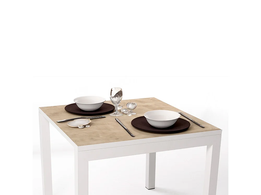 Table ceramique Luxury Noce 75x75x75cm Blanc, adaptée pour intérieur et exteriéur, surface porcelanique et structure en acier SmarTile
