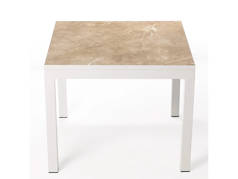 Tavolo ceramico Luxury Noce 75x75x75cm Bianca, adatto per interno e esterno, superficie ceramica e struttura in aciacio SmarTile