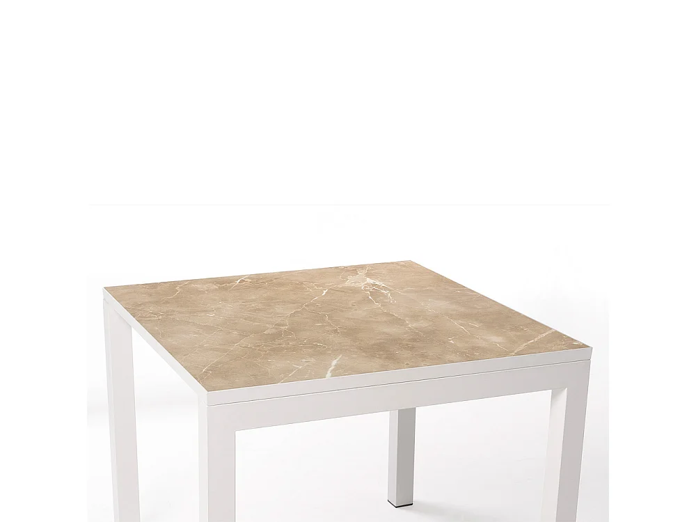 Tavolo ceramico Luxury Noce 75x75x75cm Bianca, adatto per interno e esterno, superficie ceramica e struttura in aciacio SmarTile