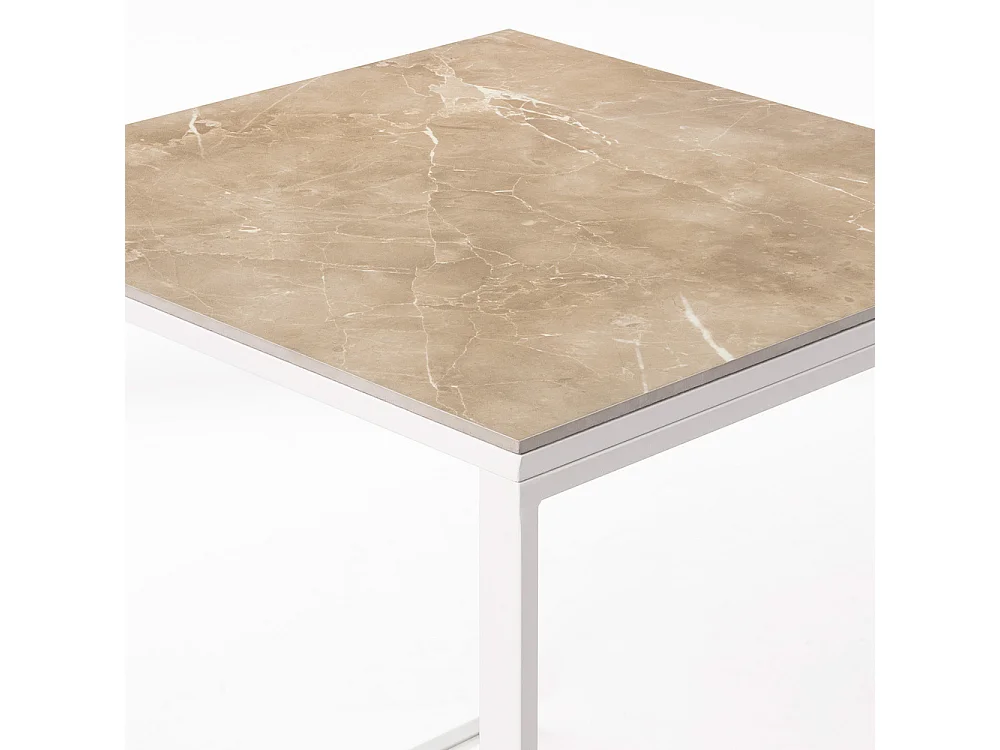 Table ceramique Smart Noce 75x75x75cm Blanc, adaptée pour intérieur et exteriéur, surface porcelanique et structure en acier SmarTile