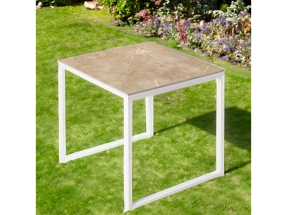 Table ceramique Smart Noce 75x75x75cm Blanc, adaptée pour intérieur et exteriéur, surface porcelanique et structure en acier SmarTile