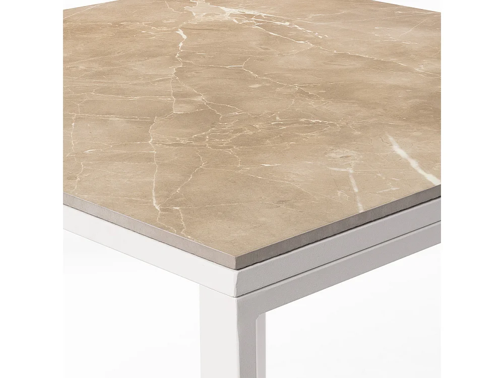 Table ceramique Smart Noce 75x75x75cm Blanc, adaptée pour intérieur et exteriéur, surface porcelanique et structure en acier SmarTile
