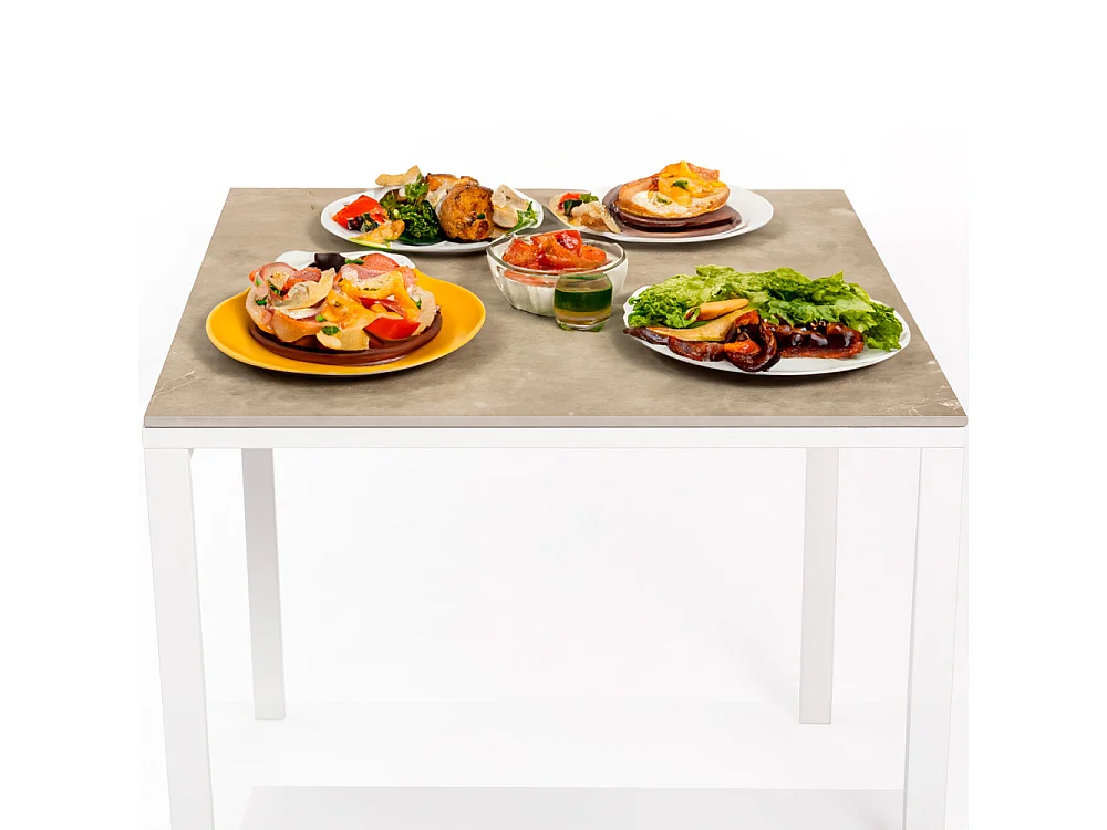 Table ceramique Smart Noce 75x75x75cm Blanc, adaptée pour intérieur et exteriéur, surface porcelanique et structure en acier SmarTile