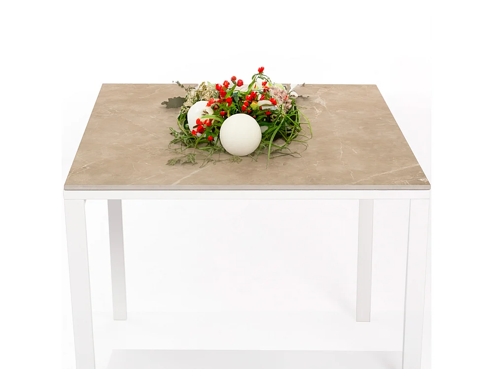 Table ceramique Smart Noce 75x75x75cm Blanc, adaptée pour intérieur et exteriéur, surface porcelanique et structure en acier SmarTile