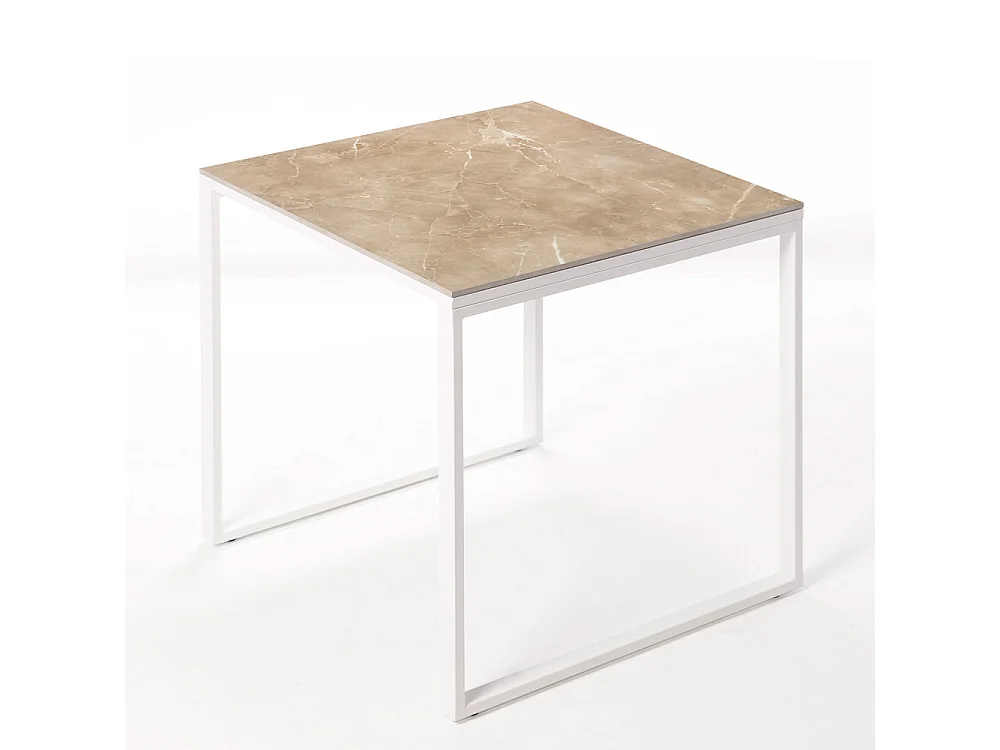 Tavolo ceramico Smart Noce 75x75x75cm Bianca, adatto per interno e esterno, superficie ceramica e struttura in aciacio SmarTile