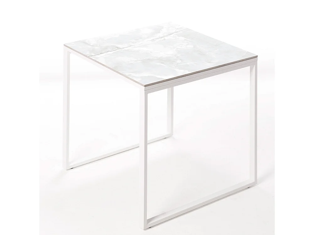 Table ceramique Smart Calacata 75x75x75cm Blanc, adaptée pour intérieur et exteriéur, surface porcelanique et structure en acier SmarTile