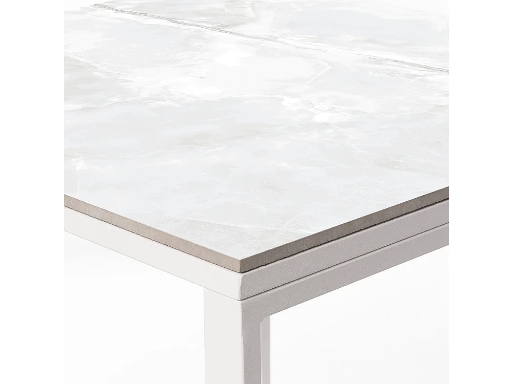 Table ceramique Smart Calacata 75x75x75cm Blanc, adaptée pour intérieur et exteriéur, surface porcelanique et structure en acier SmarTile