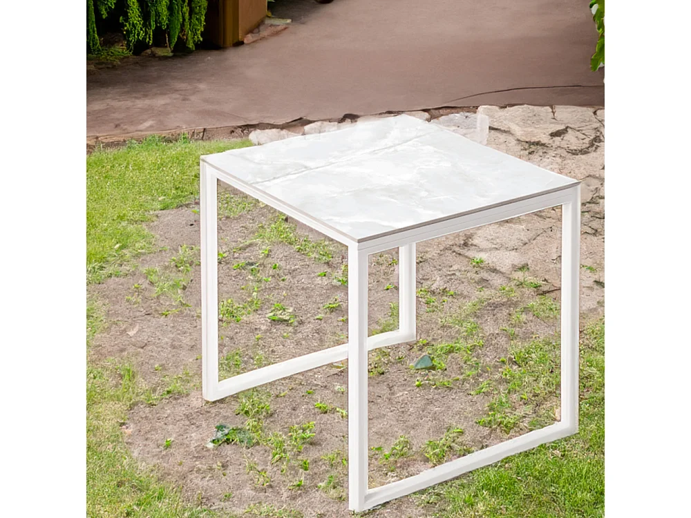 Table ceramique Smart Calacata 75x75x75cm Blanc, adaptée pour intérieur et exteriéur, surface porcelanique et structure en acier SmarTile